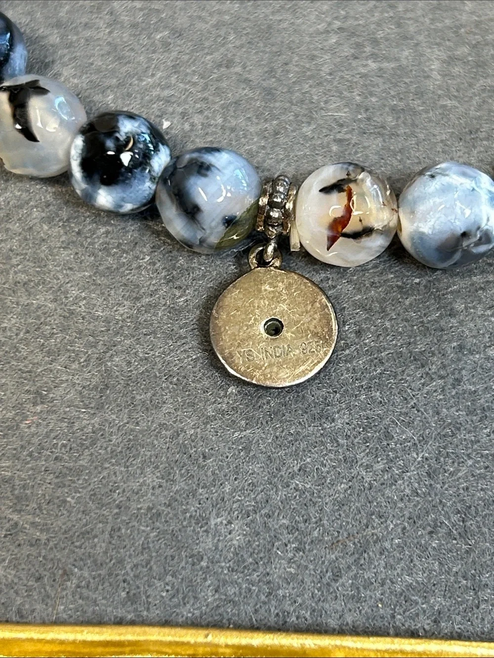 Dragon Vein Agate Stone Beaded Bracelet with 925 Sterling Eye Charm